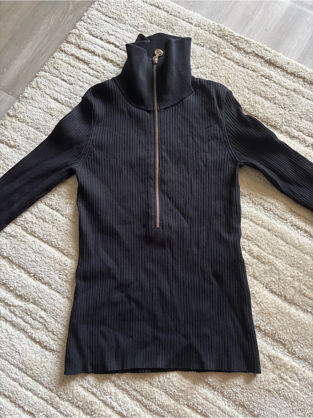 Maje top Ribbed Black Half-Zip Turtleneck